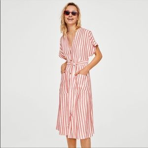 Mango red striped midi dress size M